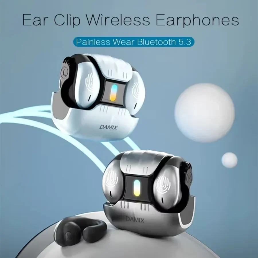 Knochenleitung, offener Ohrclip, kabellos, Bluetooth 5.5, Kopfhörer, LED-Atemlicht, Geräuschunterdrückung, Ohrhörer für Musik