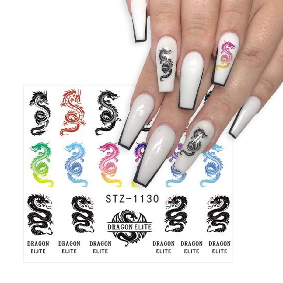 4/2/1pc Chinese Dragon Nail Art Sticker Water Decals Fire Year Character Nails Transfer Foils Manicures Decor BESTZ1130-1137: STZ-1130