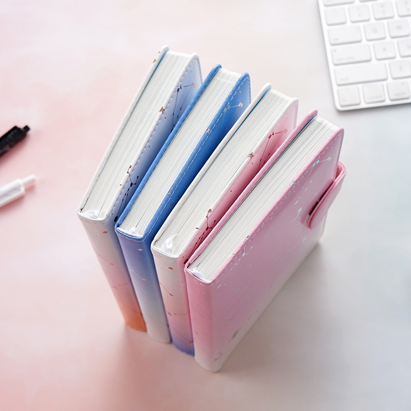 Cute Kawaii Coloring Page Notebook A6 PU Leather constellation Diary Horizontal Line School Office Stationery Supplies