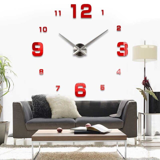 3D wall clock clocks reloj de pared watch 3d diy Acrylic mirror Stickers Quartz Modern Home Decoration: Red S / 47inch