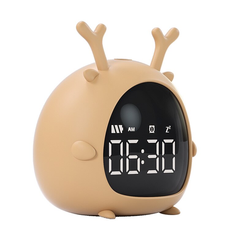 Reloj despertador Digital Led para niños, dispositivo con carga Usb, Control de voz, con dibujos animados, para estudiantes: Castaño