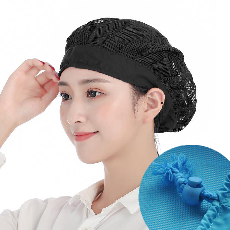 Gorros de red ajustables blancos para panadería, taller de horneado, gorro de trabajo, gorro Bouffant, redecilla para el pelo, servicio de comida, cocina, cubierta para la cabeza para hombres y mujeres: Negro