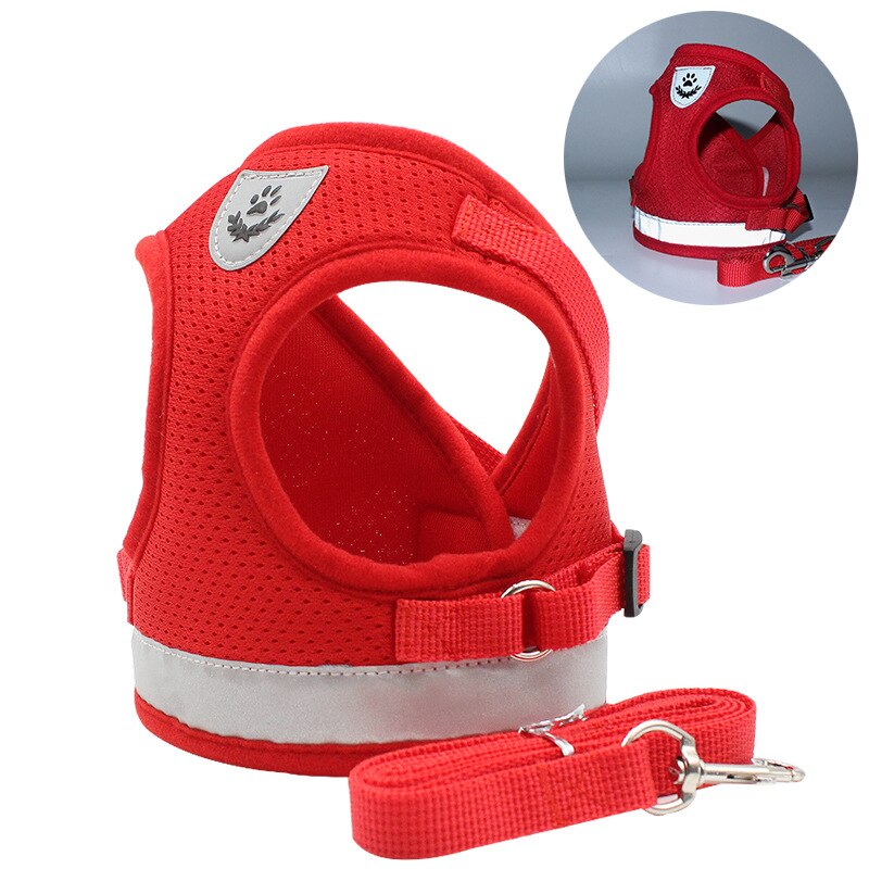 Pet Reflective Dog Harness Vest-style Dog Leash Mesh Breathable Puppy Clothes Pet Supplies: Red / XS