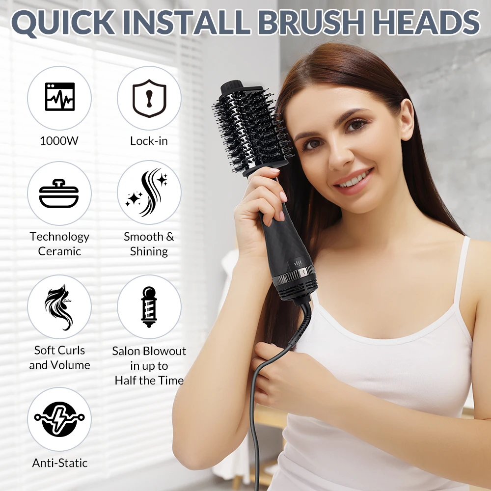 Heißluftbürste, Multifunktions-Haartrockner, Glätteisen, Lockenwickler, Kamm, ein Schritt, professioneller Salon-Haarstyler und Volumizer, Ionenblasen