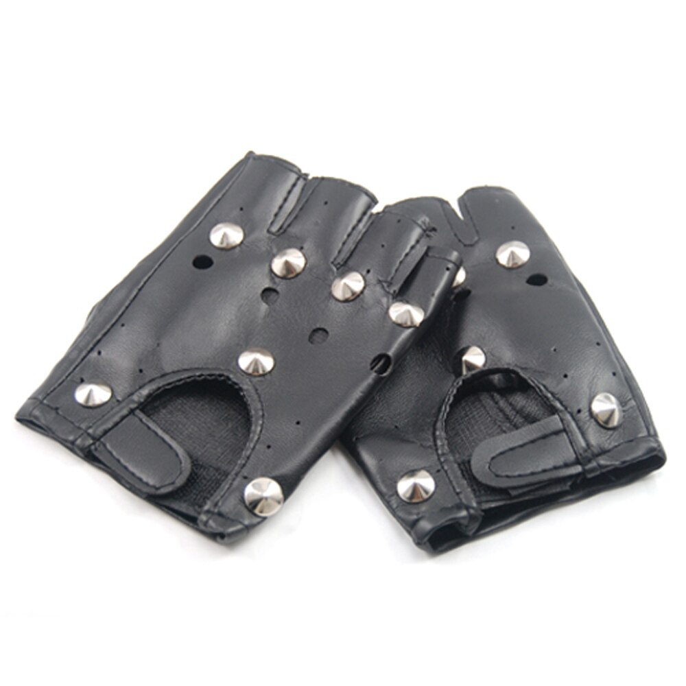 ! Guantes sin dedos, aspecto de cuero, con tachuelas, Punk Rock negro, Guay, Unisex