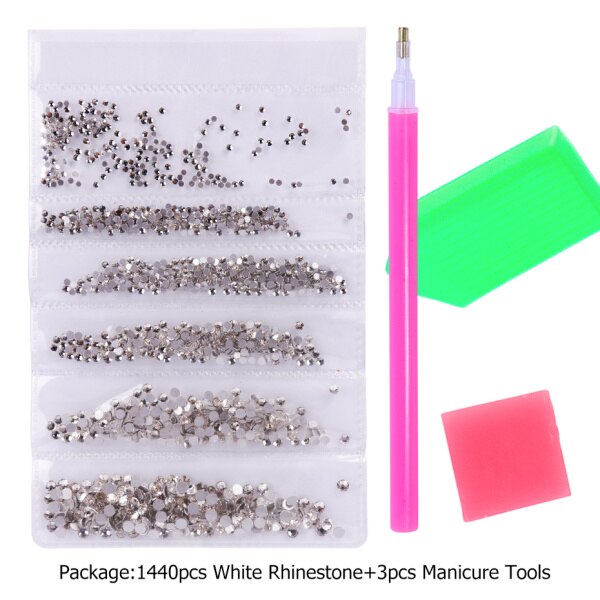 1440 stk ab hvide negle rhinestones sat flad tilbage negle strass krystal sten 3d nail art dekoration tilbehør værktøj  la880: 01- mud penholder