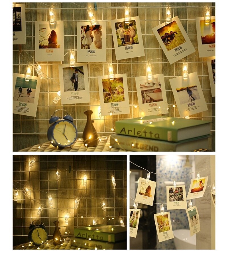 LED String lights Card Photo Clip Holder Fairy Garland lamp For Christmas Year Wedding Party Decoration Battery lamp