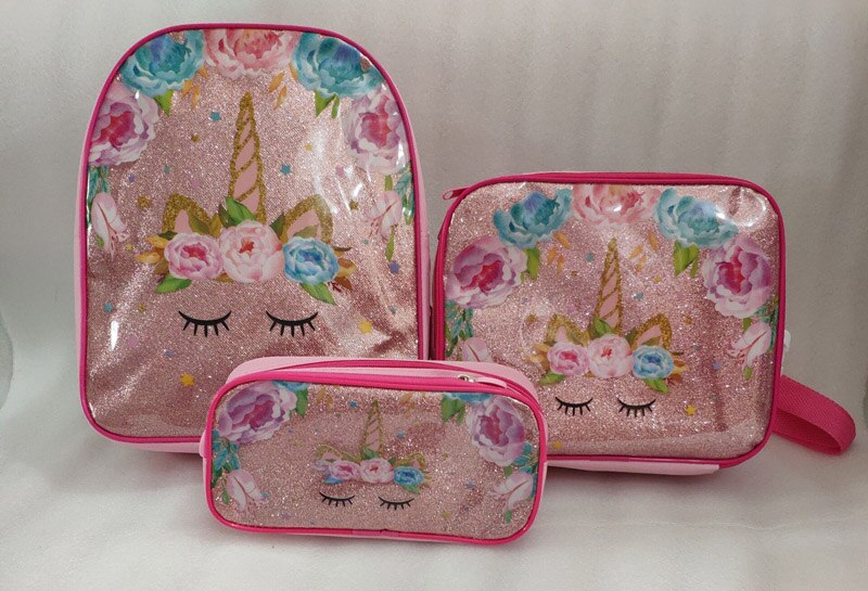 Roze Eenhoorn Meisjes Rugzak Schooltas Met Lunch en Etui Set 3 voor Kinderen Kleuterschool Voorschoolse School Peuter tassen