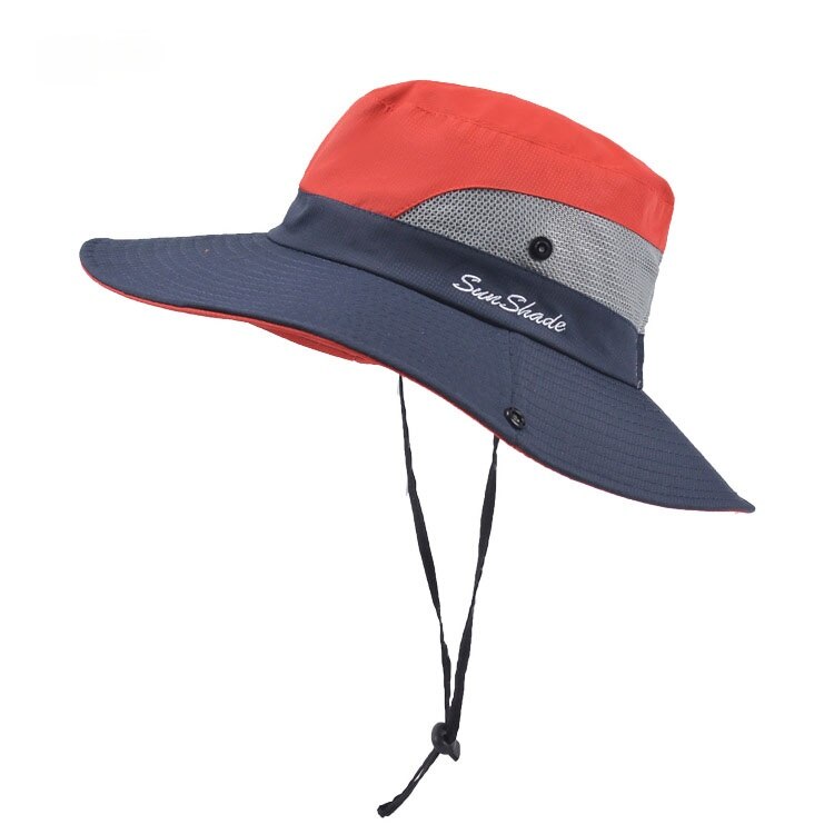 Sombrero de pescador de ala ancha y grande para hombre y mujer, gorra de pescador de 15CM, resistente al agua, unicolor, para pescar, deportes, senderismo, gorros de Montañismo: Red