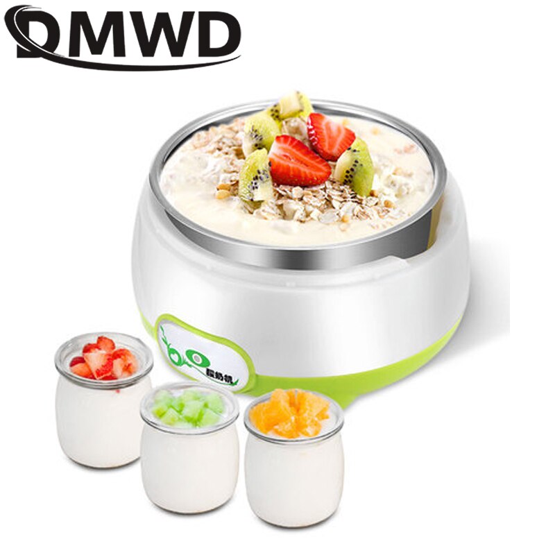 DMWD Mini Electric Yogurt Maker Automatic Yoghourt Machine Leben Natto Rice Wine Fermenter 1L Stainless Steel Liner Container EU