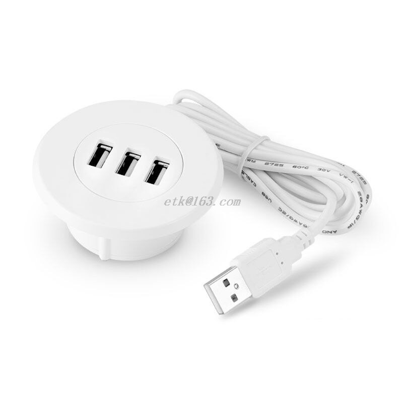 5cm Grommet Hole In-Desk Mounting 3 Ports USB 2.0 Hub For Laptop PC Computer: white
