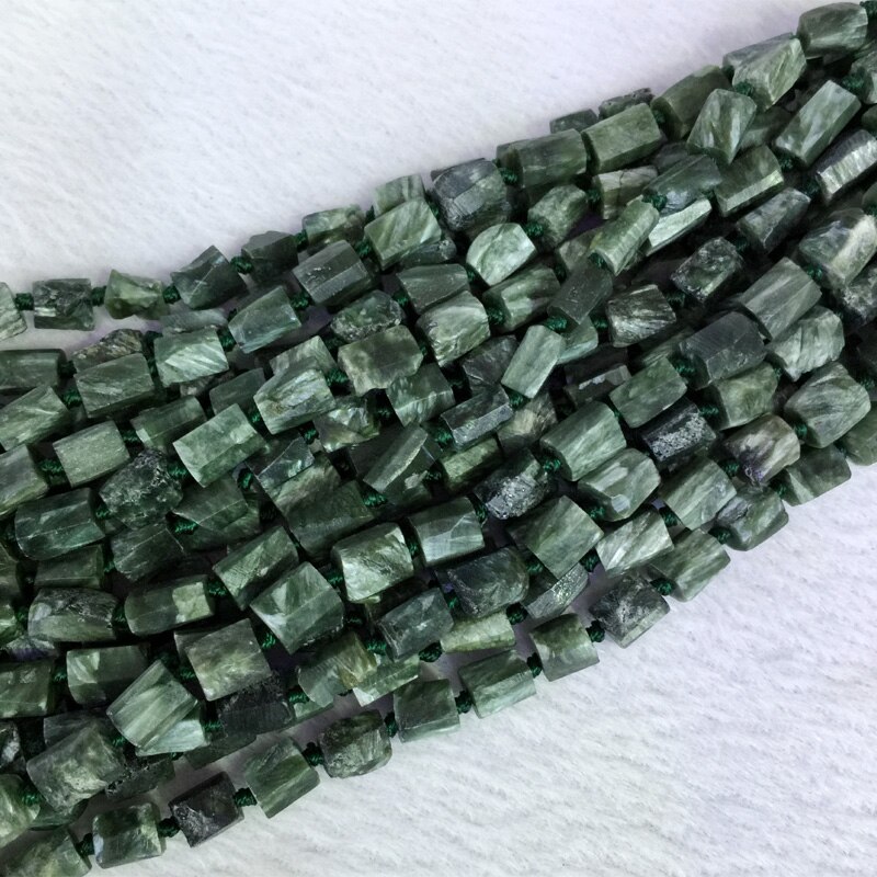 Natuurlijke Echte Groene Seraphinite Clinochlore Nugget Gratis Vorm Losse Ruwe Matte Kralen 6-9mm 15 "05377