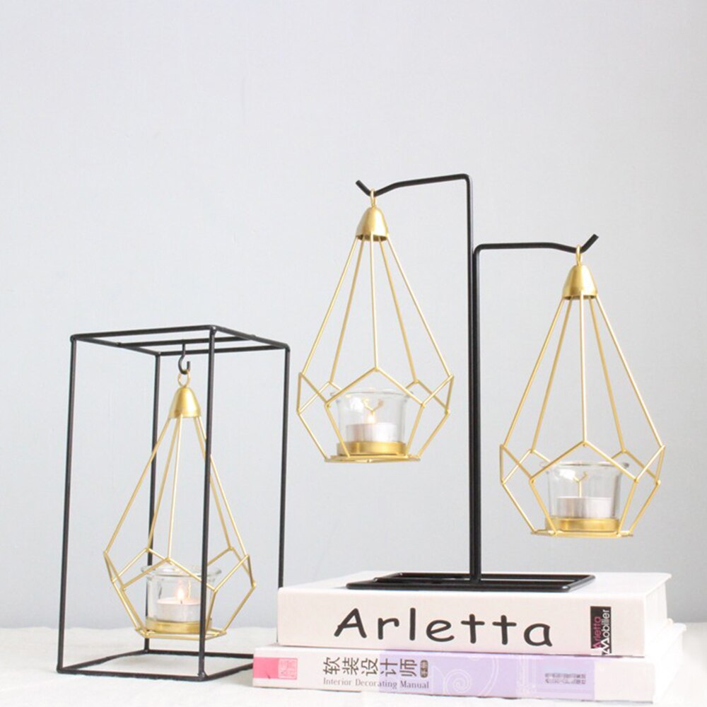 Scandinavische stijl geometrische gouden glazen ijzeren kaarsenhouder kandelaar voor kopjes kaarsen thuis bruiloft decoratie accessoires