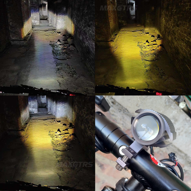 Faro LED Universal para motocicleta, lente de proyector de doble Color para ATV, Scooter, conducción para Cafe Racer, lámpara de foco auxiliar