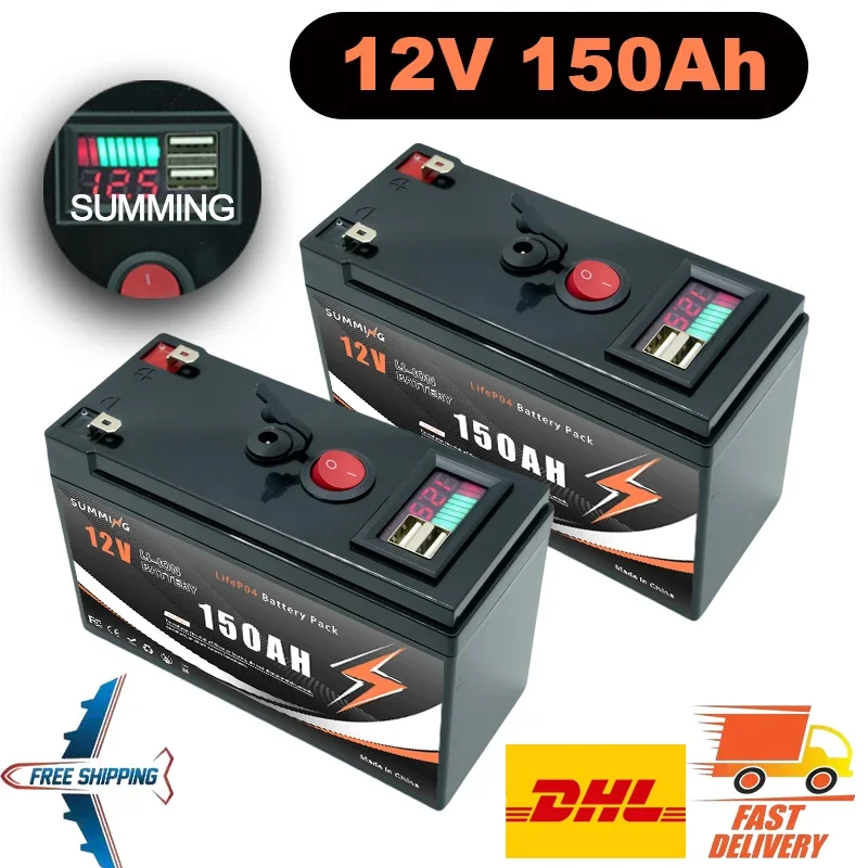 12V 150000mAh Lithium wiederaufladbare LiFeP04 Batterie Deep Cycle für Solarstromroller, Elektroräder, Fischfinder, integriertes BMS