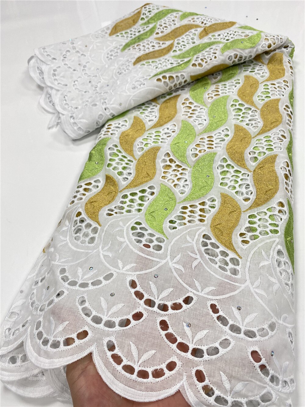 tela africana de encaje de encaje nigeriano con Voile suizo en Suiza un algodón para boda YA3530B-7