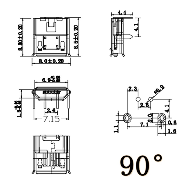 20/50 Stuks Micro Usb 2Pin 90/180 Graden B Type Vrouwelijke Connector Voor Mobiele Telefoon Micro Usb Jack Connector 2 Pin Opladen Socket