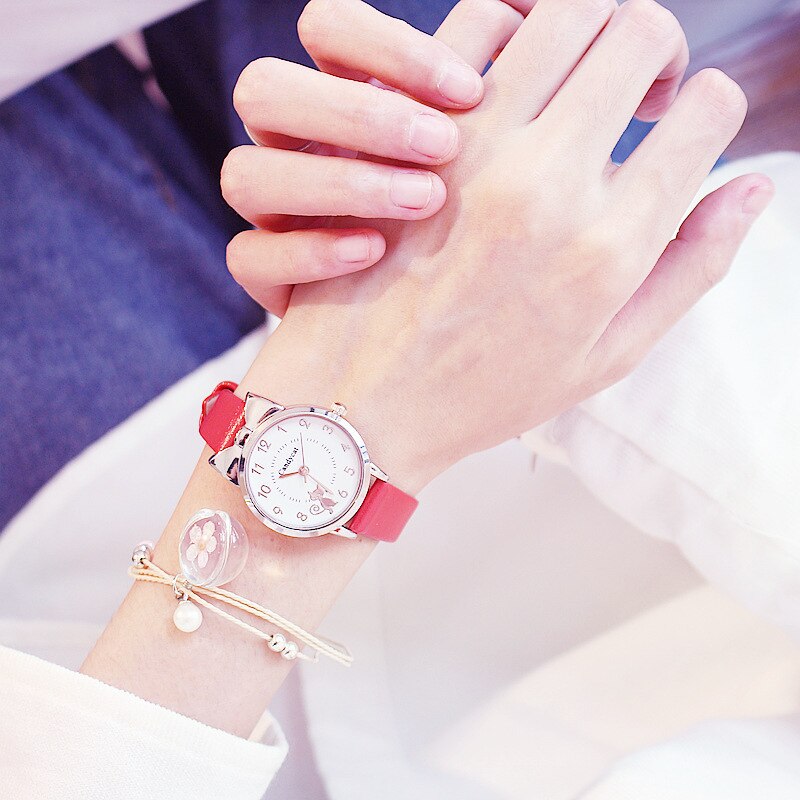 freundlicher Uhren Studenten freundlicher Rosa Uhr Mädchen Art Stunden Schwarz Katze Quarz Armbanduhr Mädchen Uhren freundlicher uhren