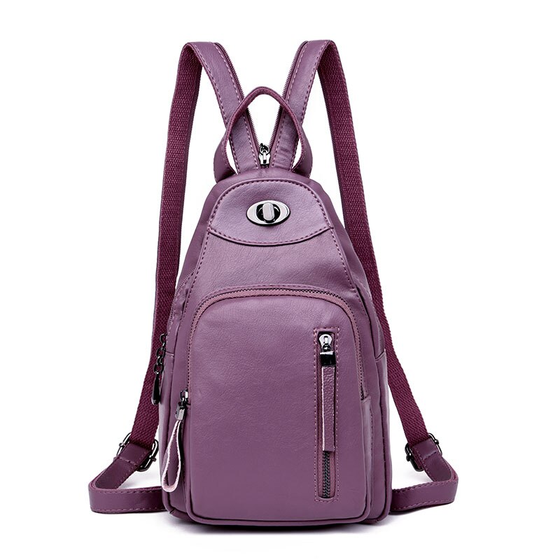 Women Backpacks Shoulder School Bags for Teenage Girls Preppy Style Sackpack PU Leather Rucksack Female Knapsack: Purple