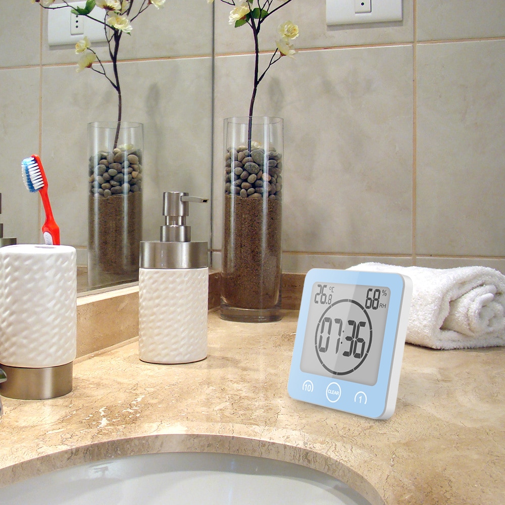 Waterdichte lcd digitale wandklok douche zuignap wandstandaard alarm timer temperatuur vochtigheid bad weerstation voor thuis