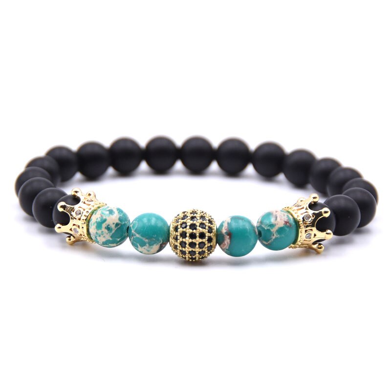 Golden Cz Bal & Crown Mannen Armbanden 8Mm Black Lucky Stone Kralen Armband Voor Vrouwen Mannen: 2
