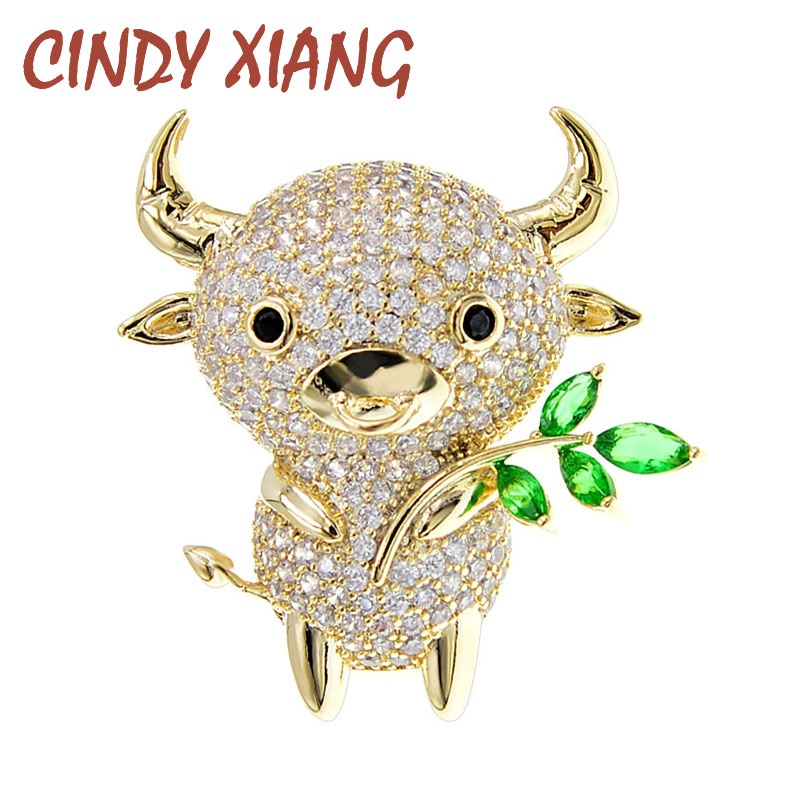 CINDY XIANG zircon bull brooch cute copper animal cattle brooches for women small pin brooch jewelry