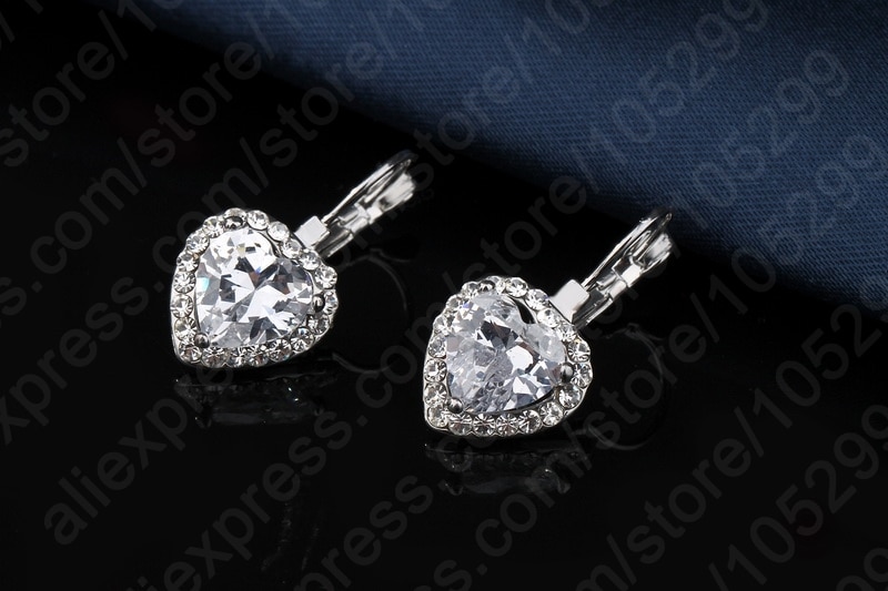 Trendy kærlighed hjerte vedhæng 925 sterling sølv fine smykker cubic zircon halskæde øreringe til kvinder bryllup sæt