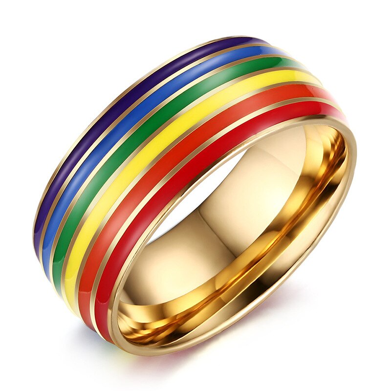 Regenboog Ring Voor Vrouwen Mannen Lgbt Lebian Gay Sieraden Rvs Emaille Wedding Engagement Ringen: 12 / Golden