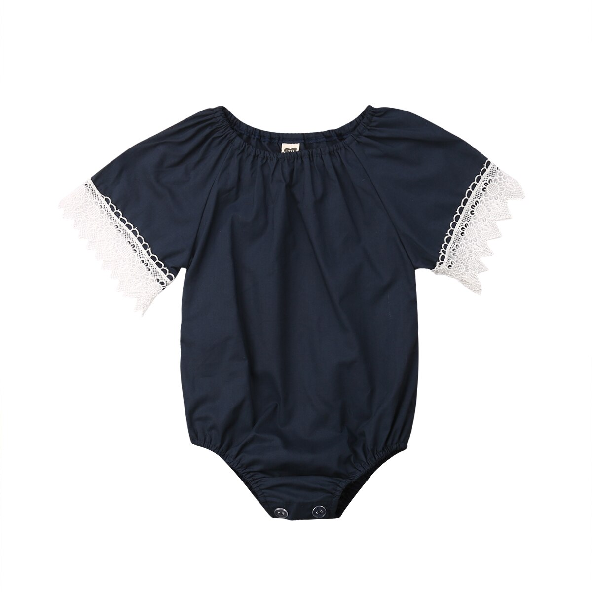 0-24M bebé niña niño body encaje Patchwork de flores manga corta sólido mono verano ropa Casual: Azul marino / 3M