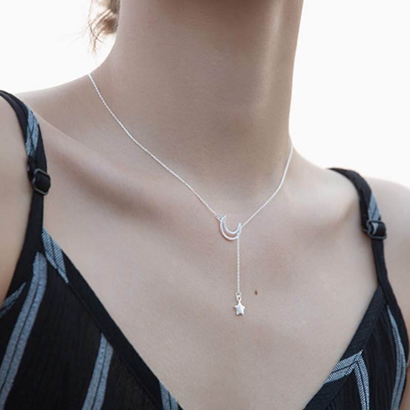 Inzatt ægte 925 sterlingsølv star moon choker vedhæng halskæde til kvinder fest fine smykker søde accessories