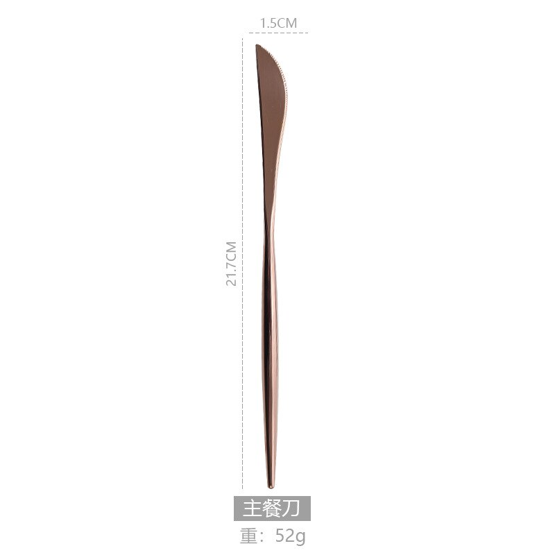 Acier inoxydable Western couverts Portugal 304 couteau à Steak et fourchette cuillère baguettes Dessert cuillère cuillère fruits fourchette Rose miroir Li: Rose Gold Light zhu can dao