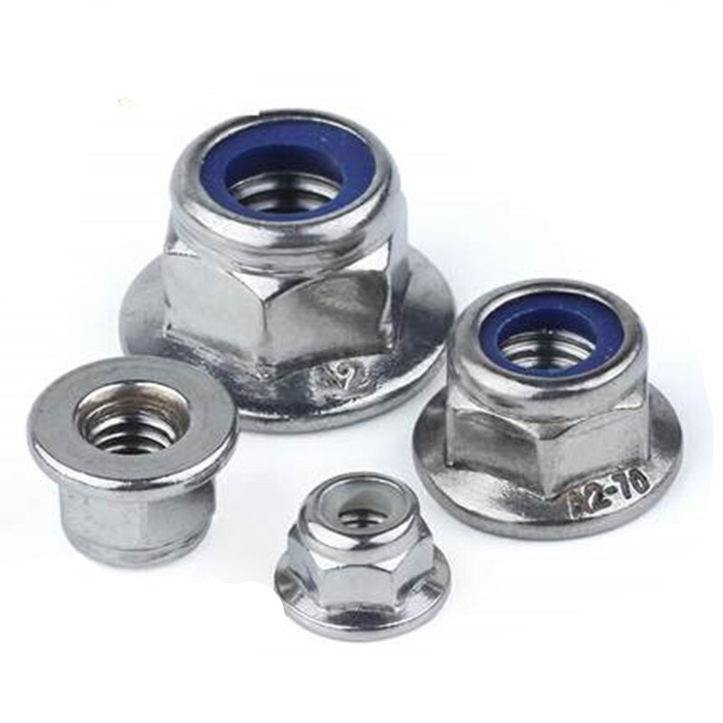 M3/M4/M5/M6/M8/M10/M12 304 Stainless Steel Hexagon Padded Flange Nylon Anti-Loose Lock Nut Galvanized Anti-Slip Nut Cap