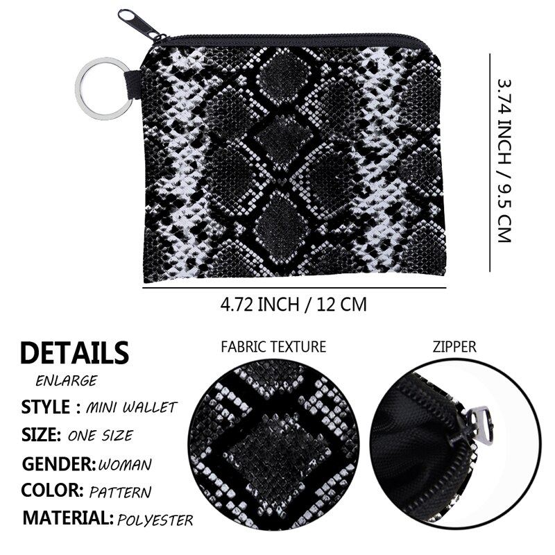 Jomtokoy-porte-monnaie étanche, impression Serpentine, pochette pour cartes, petite porte-monnaie à fermeture éclair, Mini portefeuille carré 3025