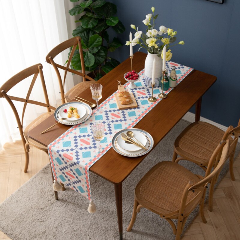 Moroccan Geometric Striped Table Runner Bohemian National Table Runners Bed Mat TV Cabinet Cloth Dining Wedding Table Decoration: 34x300CM / Shape geometry