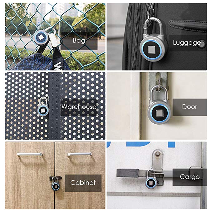 Fingerprint Padlock Bluetooth Keyless Biometric Lock Waterproof USB Charge Lock for Android IOS System