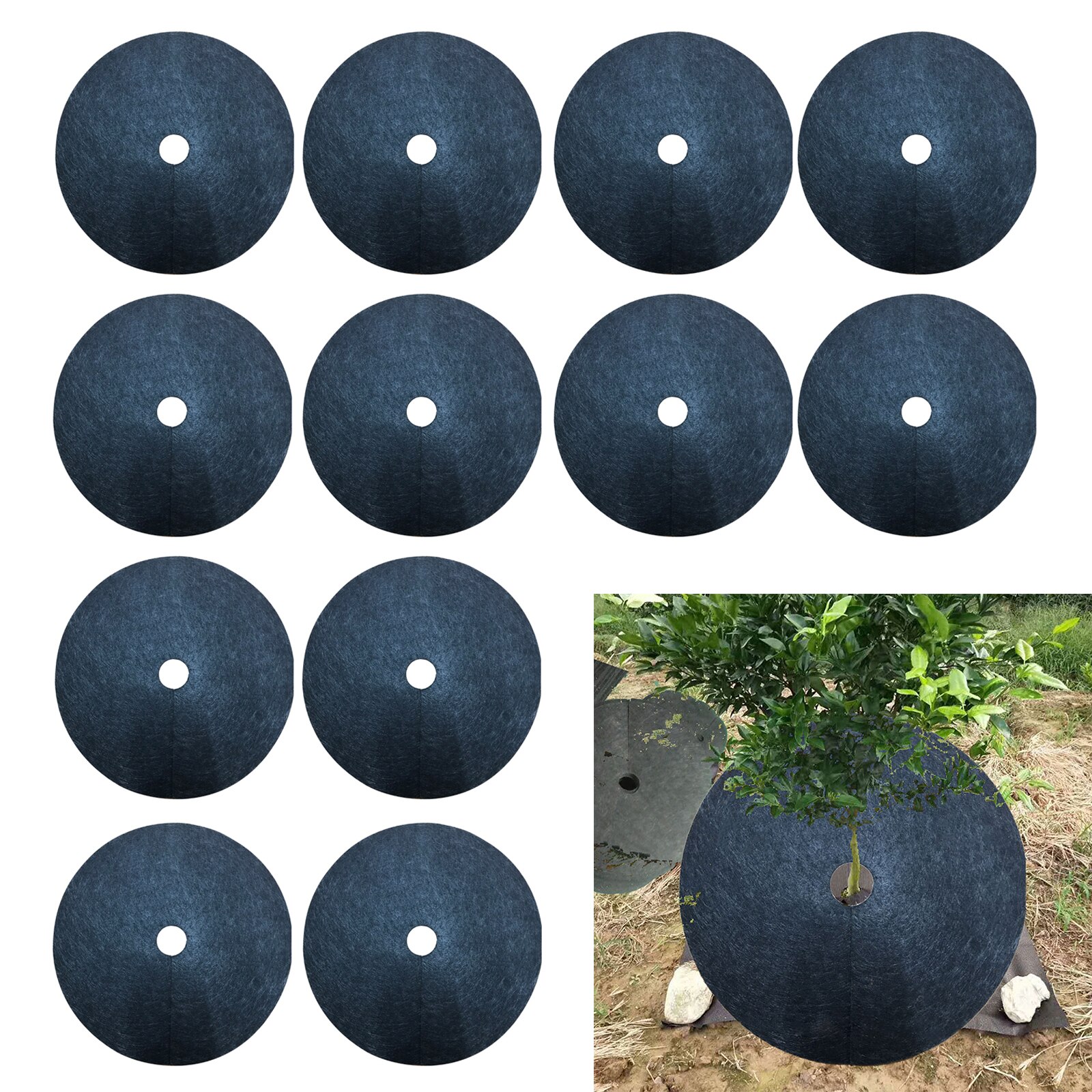 Weeding Cloth Covering Ring 15cm Diameter 12pcs Color: Black Made Of Nonwovens Material For Tree Plant Protection Mat: Black 32cm