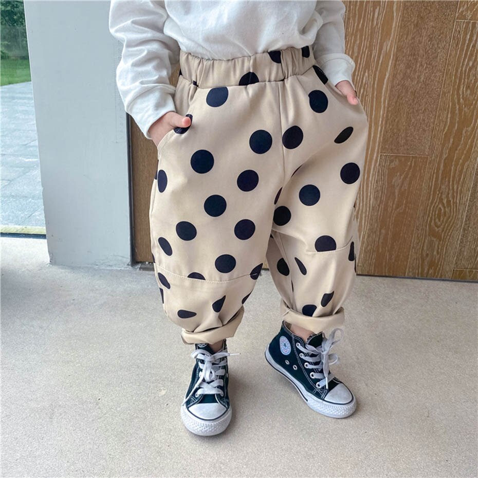Pantaloni del bambino Della Ragazza Modello di Puntino dei Pantaloni Per La Ragazza Autunno Inverno Pantaloni Della Tuta Per I Bambini Casual Stile Scherza I Vestiti Della Ragazza
