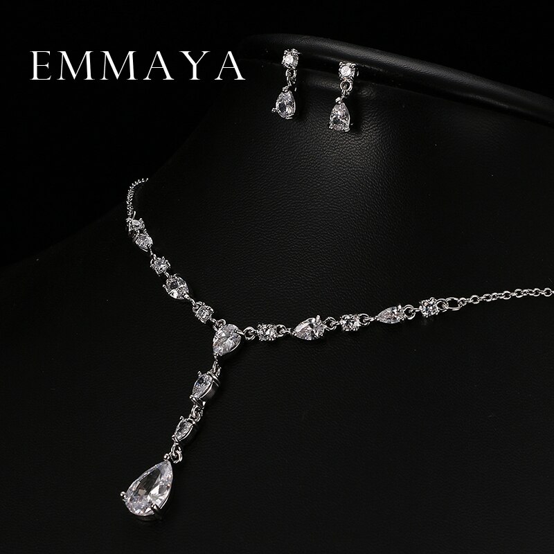 Emmaya Trendy White Water Zirconia Bruiloft Sieraden Sets Luxe Verklaring Ketting Oorbellen Set Jurk Accessoires