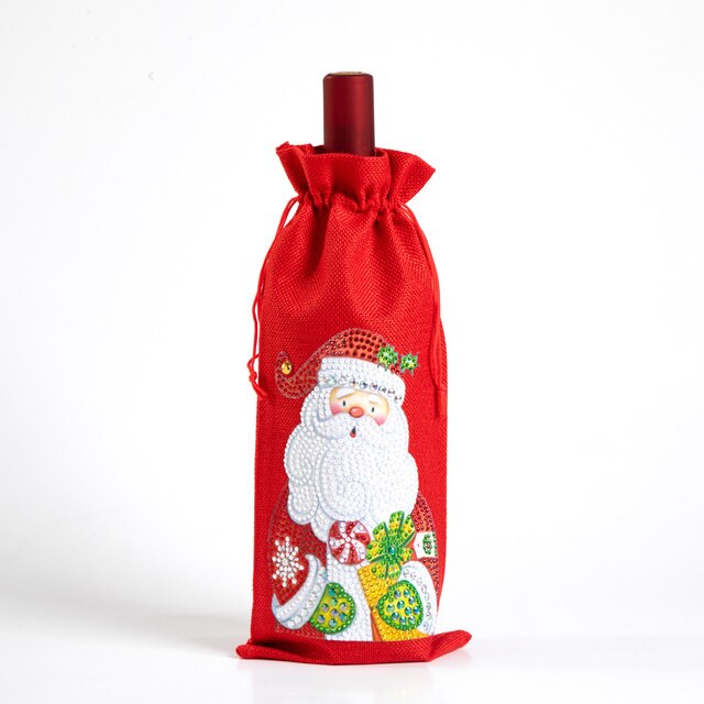 Diy Diamant Schilderen Kerst Wijnfles Zakken Cover Vrolijk Kerstfeest Xmas Wijn Fles Tasje Jaar Tafel Decoratie: TB006