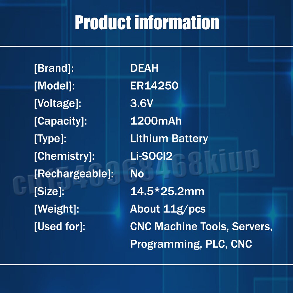 Batteries Lithium-ion 3.6V ER14250 ER 14250 CR14250SL, 20 pièces, pour machines CNC, compteur de gaz, réveil, batterie de remplacement