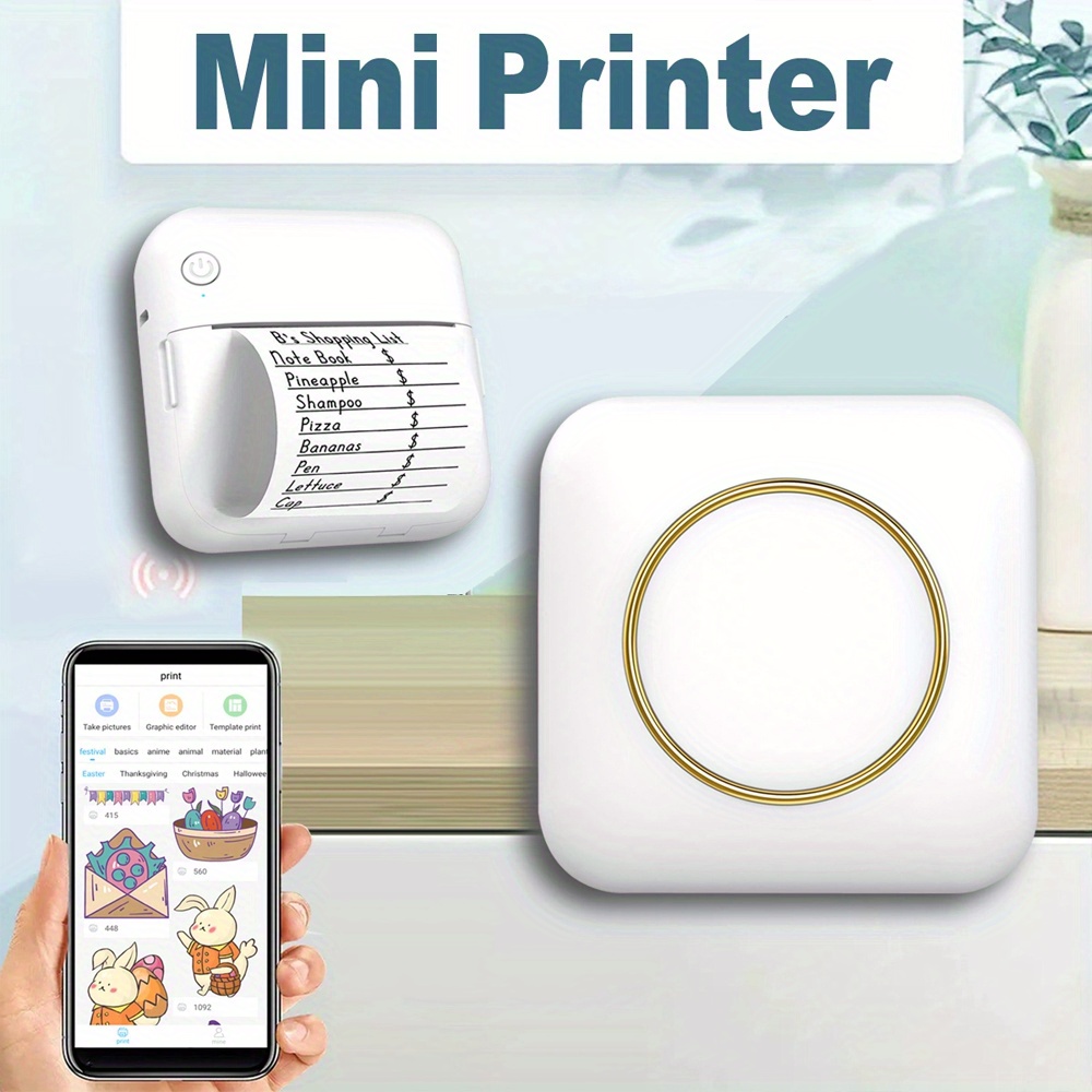 Portable Mini Photo Printer for iPhone/Android - Compact Thermal Printing Device with 1200mAh Battery, Monochrome Prints