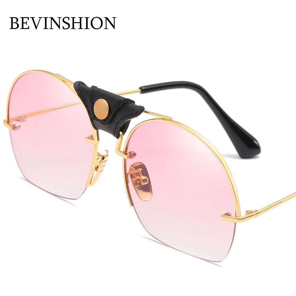 Gafas de sol de de Vintage de corte Semi-sin montura, hombres y mujeres de cuero para Gafas de sol, Gafas de sol con montura metálica, Gafas de sol masculinas Retro
