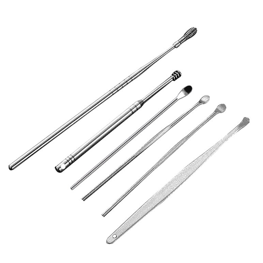 6 Stks/set Rvs Earpick Wax Remover Ear Wax Pickers Oor Pick Clean Tool Earpick Oor Schoonmaken Oorsmeer Remover