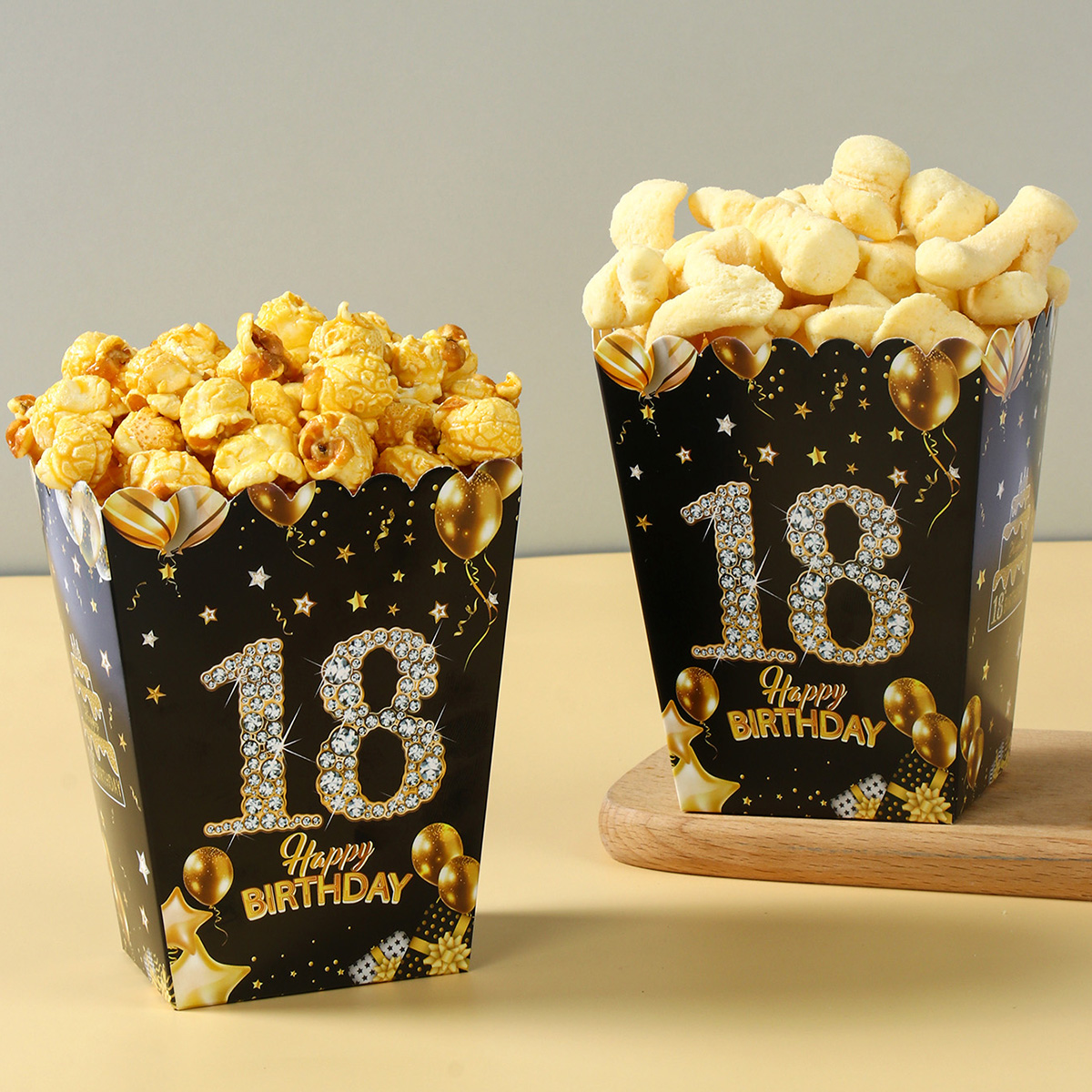 Black Gold Birthday Popcorn Box 18 years old Birthday Party Decor 18th 30th 40th 50th 60th Birthday Party Supplies Anniversary