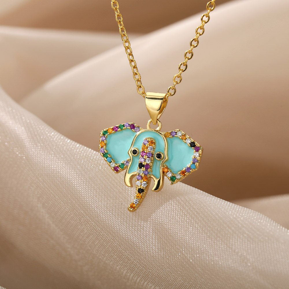 Edelstahl Halskette Für Frauen Jahrgang Elefanten Ebene Anhänger Halsketten gotisch Schmuck Art Collares Schmuckstück Femme: dunkel Gold