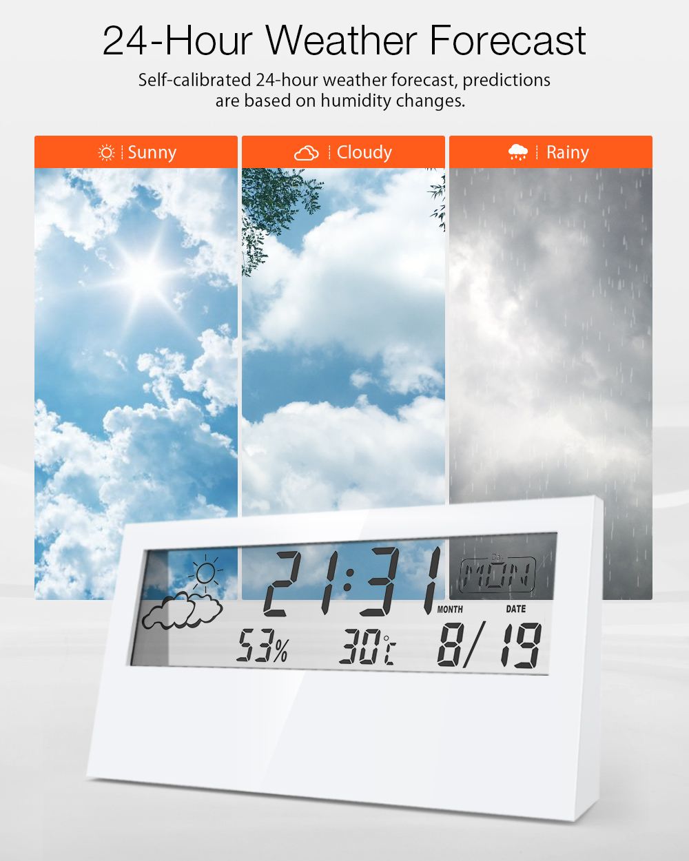 Digoo DG-AN0211 écran Transparent Station météo réveil hygromètre intérieur thermomètre météo prévision capteur horloge