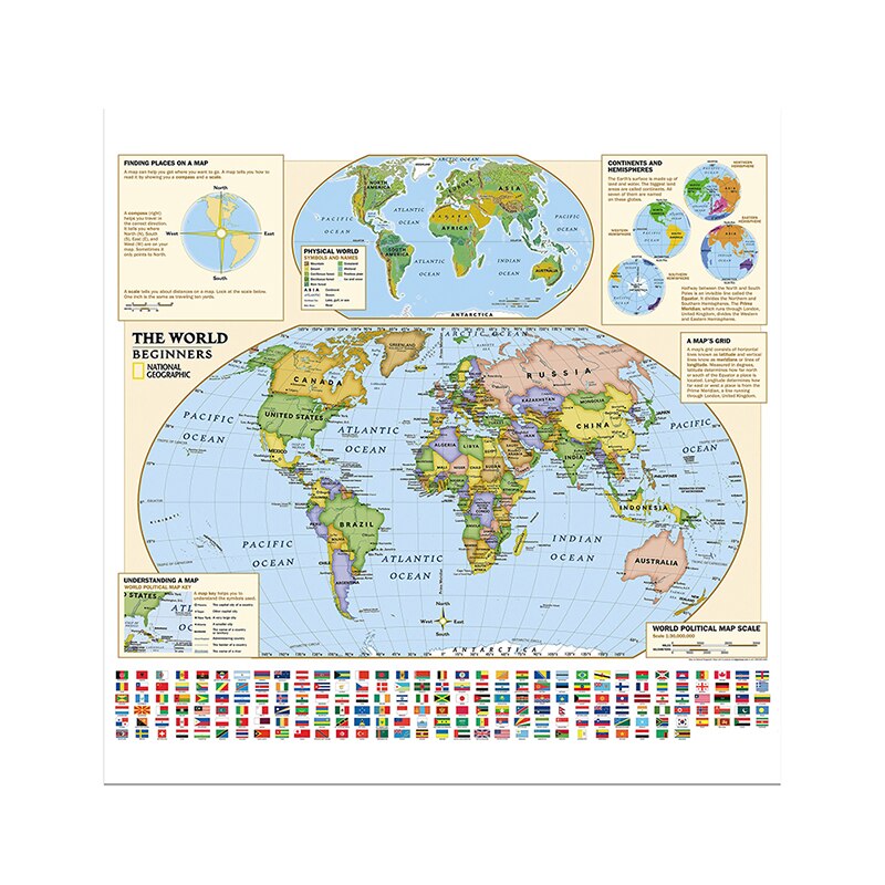 60*60cm The World Map Wall Art Canvas Painting Unframed Prints School Teaching Supplies Home Living Room Decoration