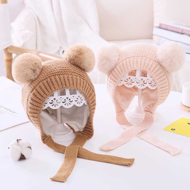Sombrero liso para bebé, niña y niño, accesorios cálidos para invierno, sombrero de otoño, gorros con orejeras para niño de 2 a 5 años