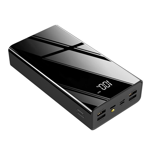 50000 mah power bank stor kapacitet lcd powerbank eksternt batteri usb bærbar mobiltelefon oplader til samsung xiaomi iphone: Sort 01