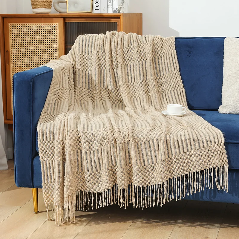 Knitted Blanket Casual Air Conditioned Office Padded Vintage Nap Bed Foot Travel Blanket: Burgundy